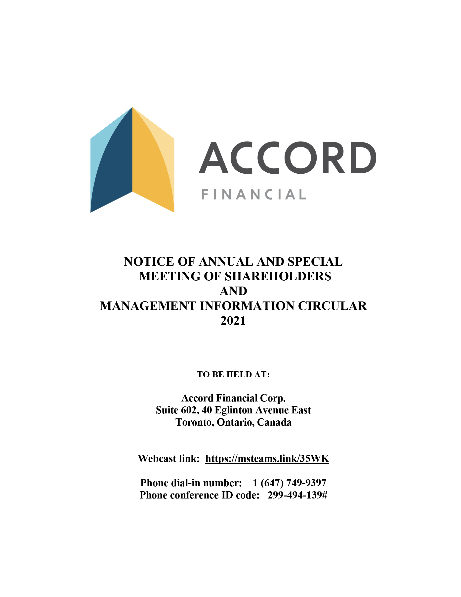 Accord management information circular 2021